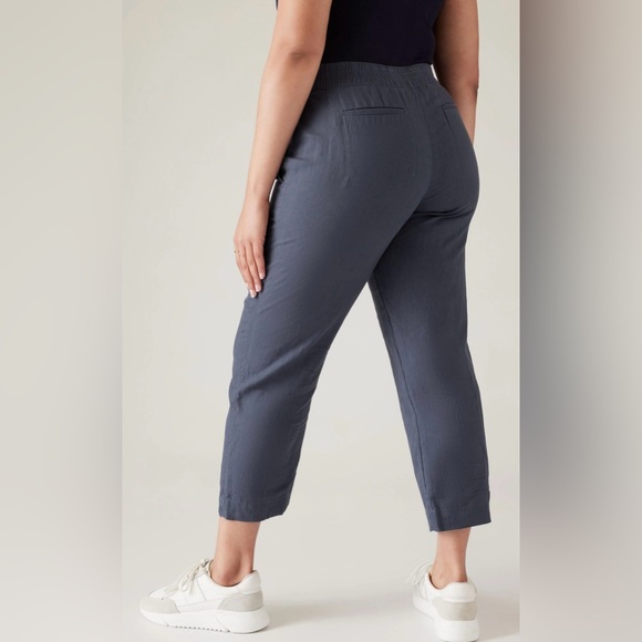 EUC Sz 12 Athleta Voyager Linen Granite Blue Cropped Pants - Picture 5 of 13